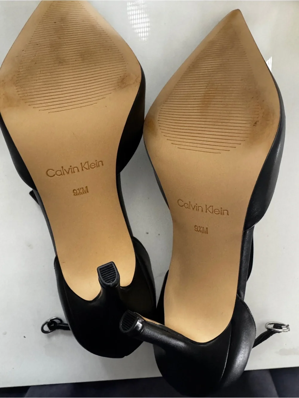 Calvin Klein Black Pointed-Toe Ankle-Strap Heels